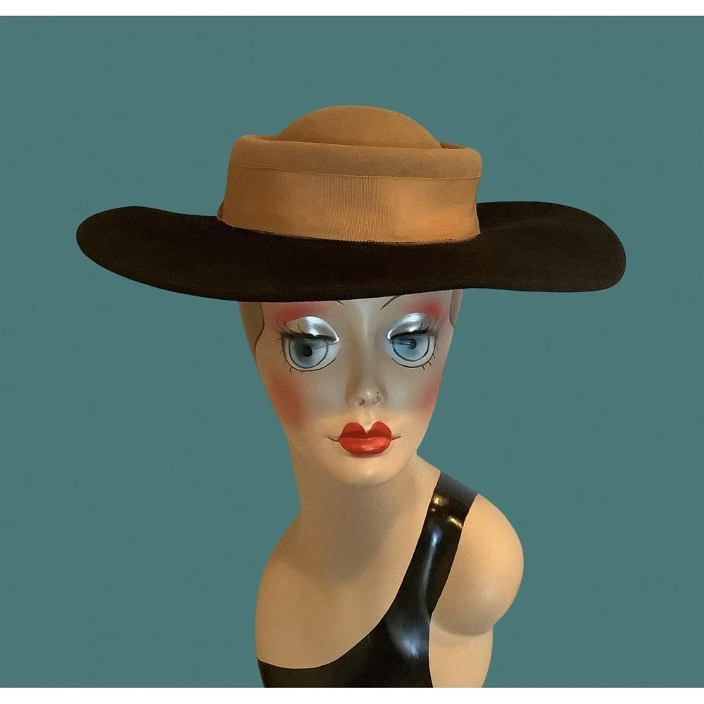 Mr John Womens 100% Wool Hat Black & Tan Vintage Hat Business High Society Hat